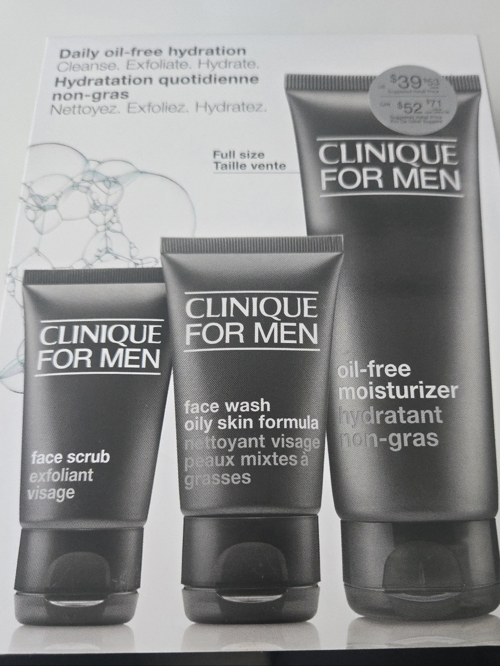 Clinique For Men  Oil-Free Moisturizer , Face Scrub & Face Wash Trio